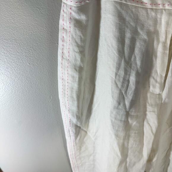 90s Eagle's Eye 100% Linen Trousers | Hot Pink Contrast Stitch | Barbiecore - Picture 2 of 8